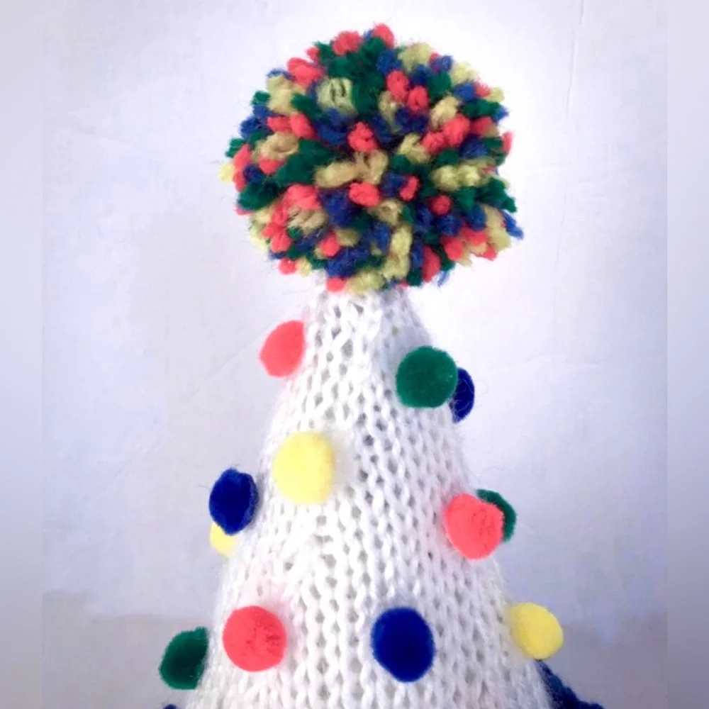 NWT Hand Knit Party Hat in Primary Colors with Neck Tie size Fits Most